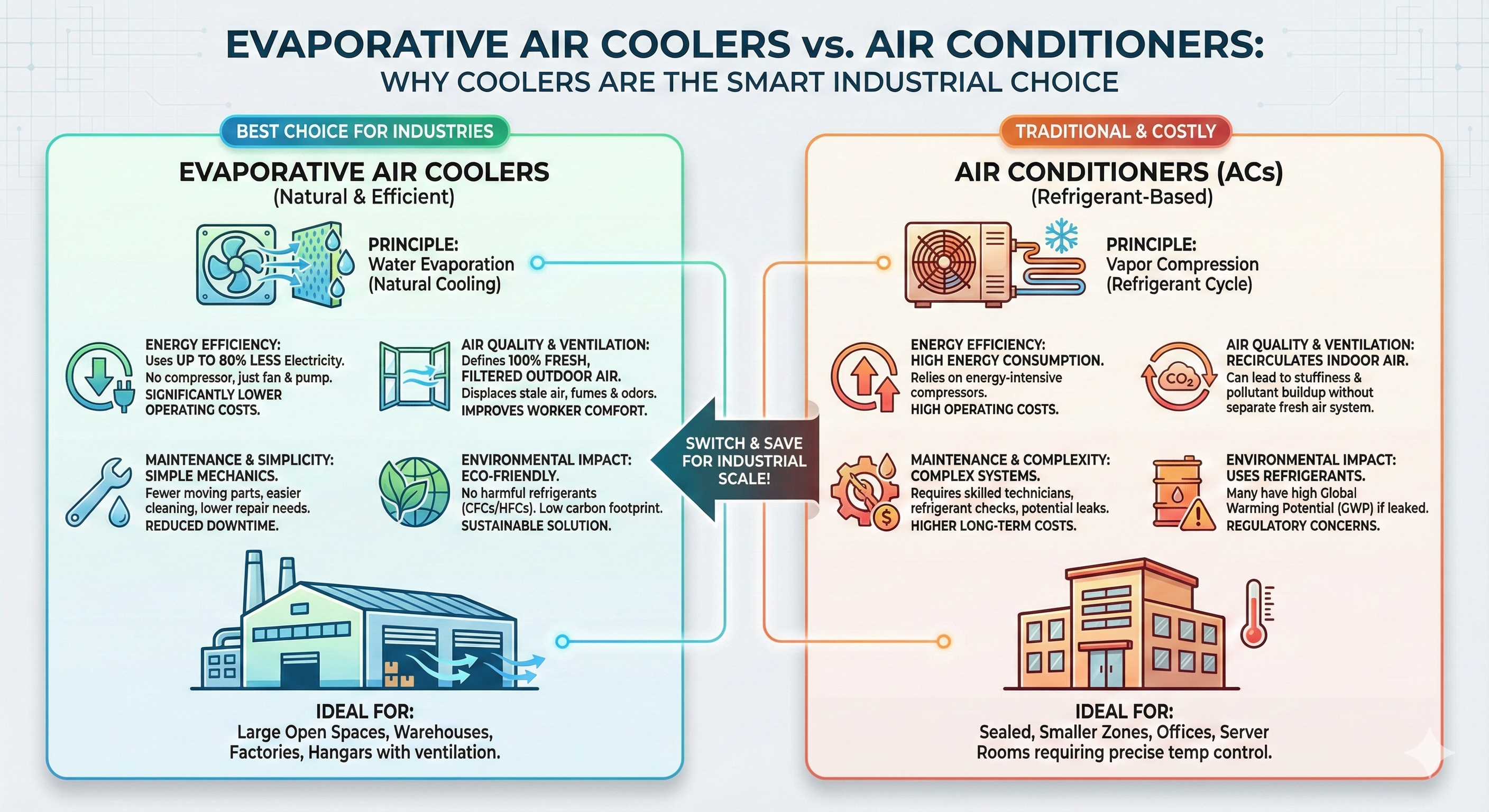 Why Evaporative Air Coolers are Best Choice for Industries Compared to Air Conditions ACs